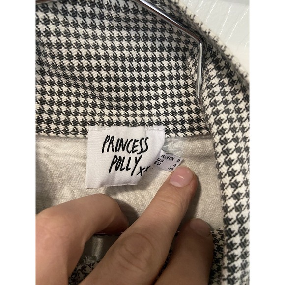 Princess Polly Denim Jacket Womens Sz 4 Crop Frayed Gray Houndstooth Cut Off - Picture 4 of 6